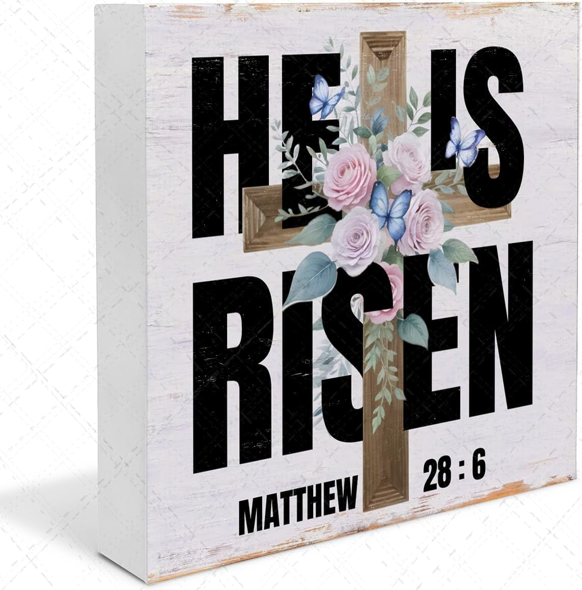 He is Risen Wood Block Plaque Box Sign Christian Easter Sign Wooden ...