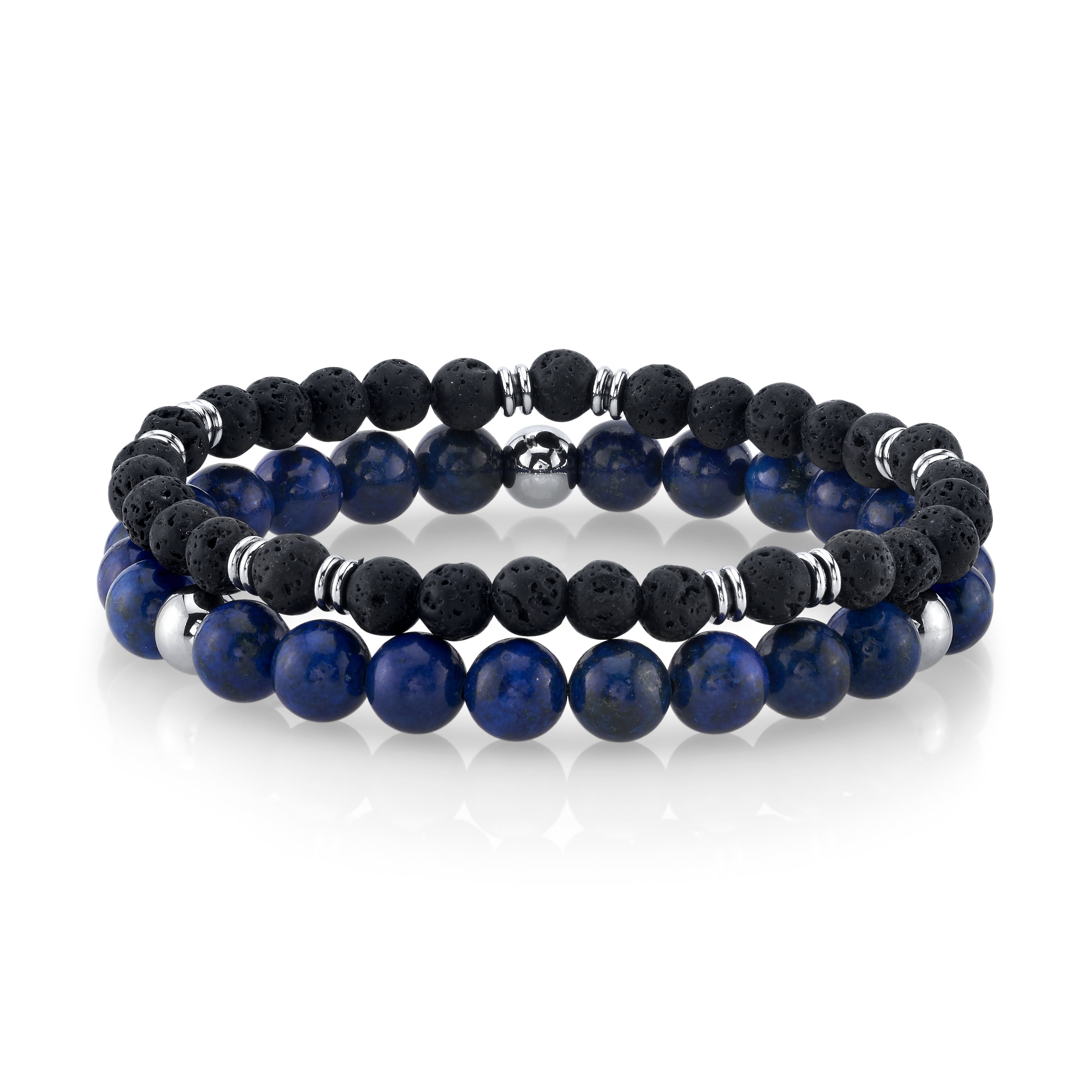 He Rocks Men's Stainless Steel Lava and Lapis Bead Stretch Bracelets ...