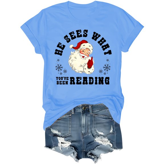 He Sees What You've Been Reading Santa Shirt Funny Bookish Christmas Santa Shirts