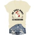 thumbnail image 1 of He Sees What You've Been Reading Santa Shirt Funny Bookish Christmas Santa V Neck Shirts, 1 of 5