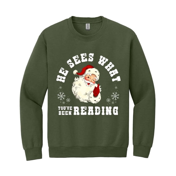 He Sees What You've Been Reading Santa Sweatshirt, Funny Book Lover Christmas Sweatshirt