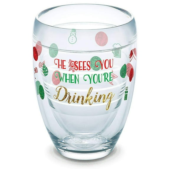He Sees You When You're Drinking 9 oz Stemless Wine Glass