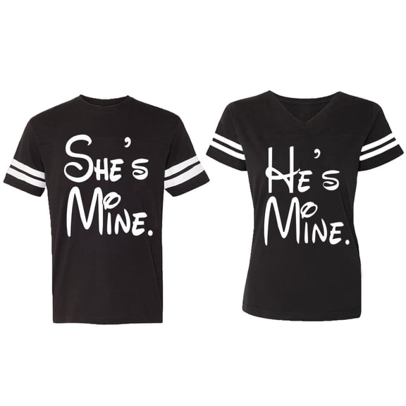 He She Is Mine Matching Couple Cotton Jerseys (Men Black / Women Black) (Men M / Women M)