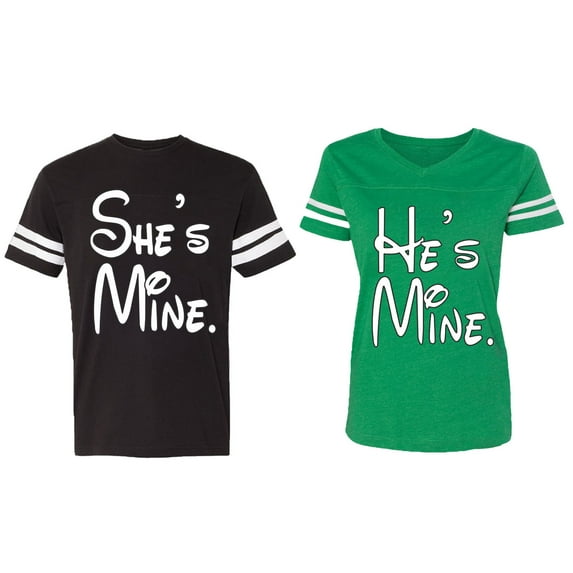 He She Is Mine Matching Couple Cotton Jerseys (Men Black / Women Green) (Men S / Women L)