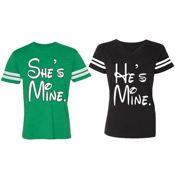 He She Is Mine Matching Couple Cotton Jerseys (Men Green / Women Black) (Men XL / Women S)