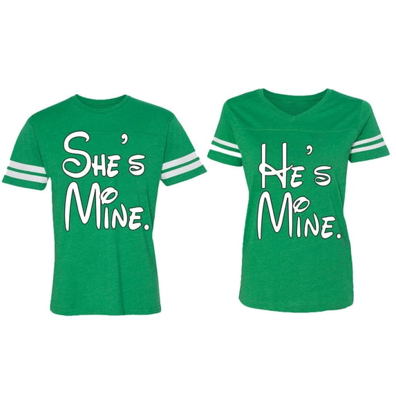 He She Is Mine Matching Couple Cotton Jerseys (Men Green / Women Green) (Men L / Women XL)