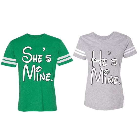 He She Is Mine Matching Couple Cotton Jerseys (Men Green / Women Heather) (Men XXL / Women XXL)