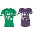 thumbnail image 1 of He She Is Mine Matching Couple Cotton Jerseys (Men Green / Women Purple) (Men S / Women S), 1 of 3