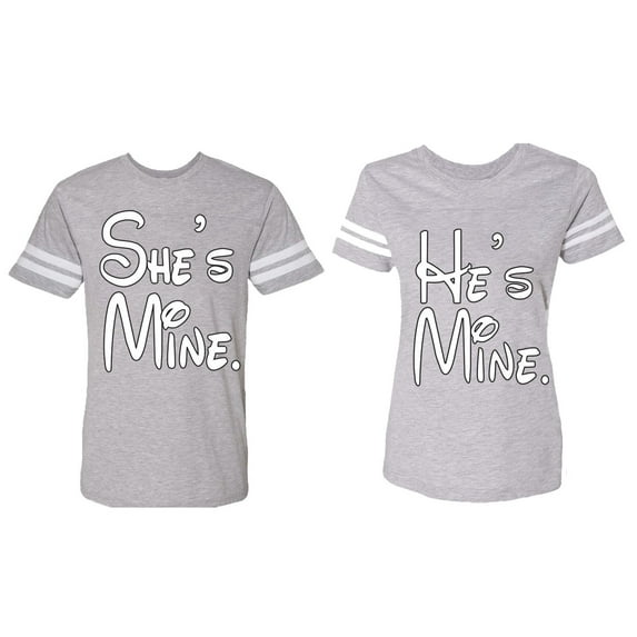 He She Is Mine Matching Couple Cotton Jerseys (Men Heather / Women Heather) (Men M / Women XL)