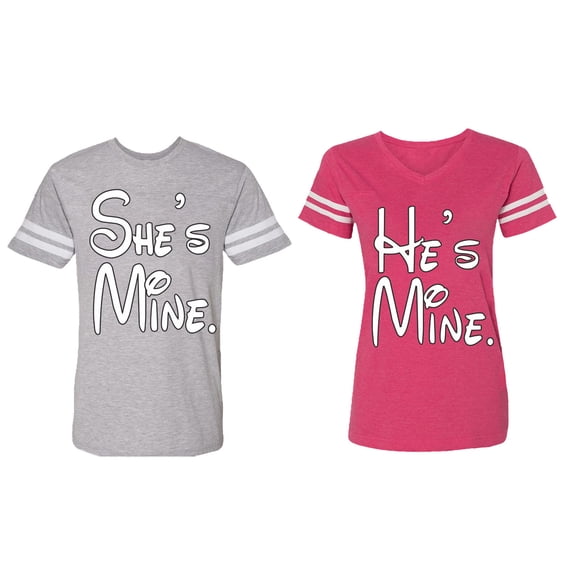 He She Is Mine Matching Couple Cotton Jerseys (Men Heather / Women Pink) (Men S / Women M)