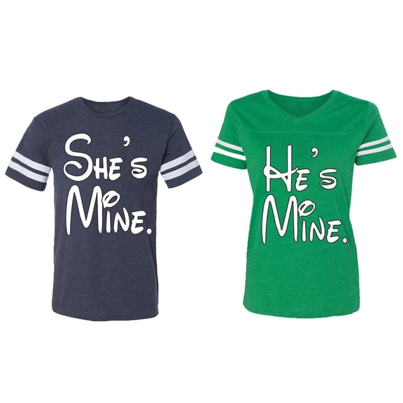 He She Is Mine Matching Couple Cotton Jerseys (Men Navy / Women Green) (Men XL / Women XL)
