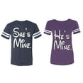 thumbnail image 1 of He She Is Mine Matching Couple Cotton Jerseys (Men Navy / Women Purple) (Men L / Women L), 1 of 3