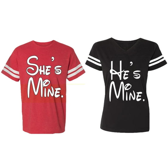 He She Is Mine Matching Couple Cotton Jerseys (Men Red / Women Black) (Men S / Women S)