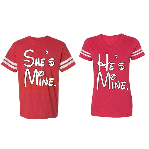 He She Is Mine Matching Couple Cotton Jerseys (Men Red / Women Red) (Men L / Women S)