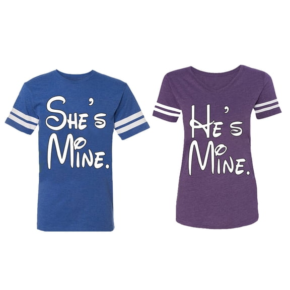 He She Is Mine Matching Couple Cotton Jerseys (Men Royal / Women Purple) (Men XXL / Women L)