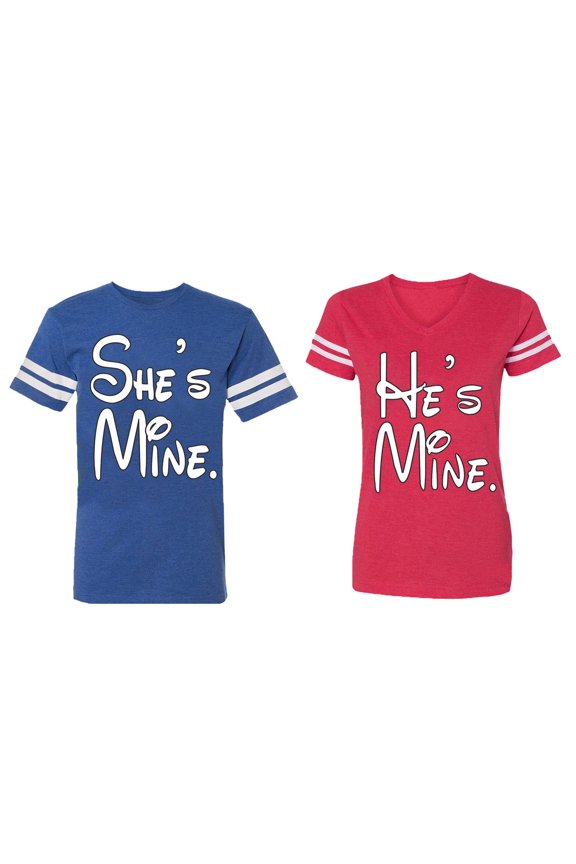 He She Is Mine Matching Couple Cotton Jerseys (Men Royal / Women Red) (Men M / Women M)