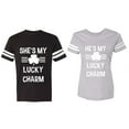 thumbnail image 1 of He She is My Lucky Charm Matching Couple Cotton Jerseys (Men Black / Women Heather) (Men S / Women L), 1 of 3