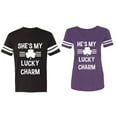 thumbnail image 1 of He She is My Lucky Charm Matching Couple Cotton Jerseys (Men Black / Women Purple) (Men S / Women M), 1 of 3