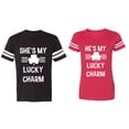 thumbnail image 1 of He She is My Lucky Charm Matching Couple Cotton Jerseys (Men Black / Women Red) (Men M / Women L), 1 of 3