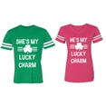 thumbnail image 1 of He She is My Lucky Charm Matching Couple Cotton Jerseys (Men Green / Women Pink) (Men M / Women S), 1 of 3