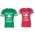 thumbnail image 1 of He She is My Lucky Charm Matching Couple Cotton Jerseys (Men Green / Women Red) (Men XXL / Women M), 1 of 3