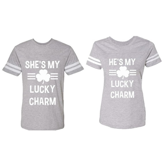 He She is My Lucky Charm Matching Couple Cotton Jerseys (Men Heather / Women Heather) (Men L / Women S)