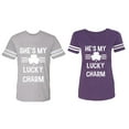 thumbnail image 1 of He She is My Lucky Charm Matching Couple Cotton Jerseys (Men Heather / Women Purple) (Men L / Women XXL), 1 of 3