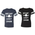 thumbnail image 1 of He She is My Lucky Charm Matching Couple Cotton Jerseys (Men Navy / Women Black) (Men XXL / Women M), 1 of 3