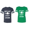 thumbnail image 1 of He She is My Lucky Charm Matching Couple Cotton Jerseys (Men Navy / Women Green) (Men XL / Women S), 1 of 3