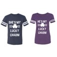 thumbnail image 1 of He She is My Lucky Charm Matching Couple Cotton Jerseys (Men Navy / Women Purple) (Men S / Women M), 1 of 3