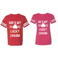 thumbnail image 1 of He She is My Lucky Charm Matching Couple Cotton Jerseys (Men Red / Women Pink) (Men M / Women S), 1 of 3