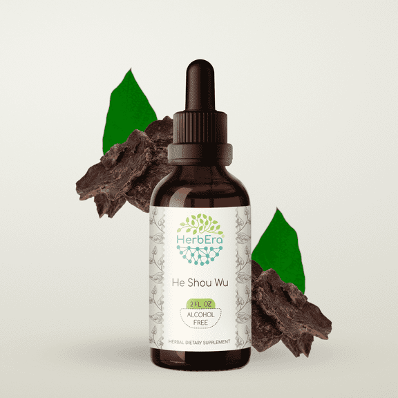 HerbEra He Shou Wu Tincture, Herbal Dietary Supplement for Hair Support, He Shou Wu (Polygonum multiflorum) Dried Root Extract, Natural, Alcohol-Free, Drops 2 oz