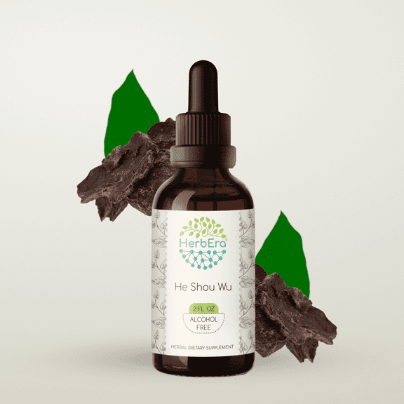 HerbEra He Shou Wu Tincture, Herbal Dietary Supplement for Hair Support, He Shou Wu (Polygonum multiflorum) Dried Root Extract, Natural, Alcohol-Free, Drops 2 oz
