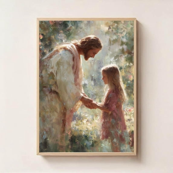 He Walks With Me Jesus And Child Spiritual Wall Art, Stretched Canvas 8x10in