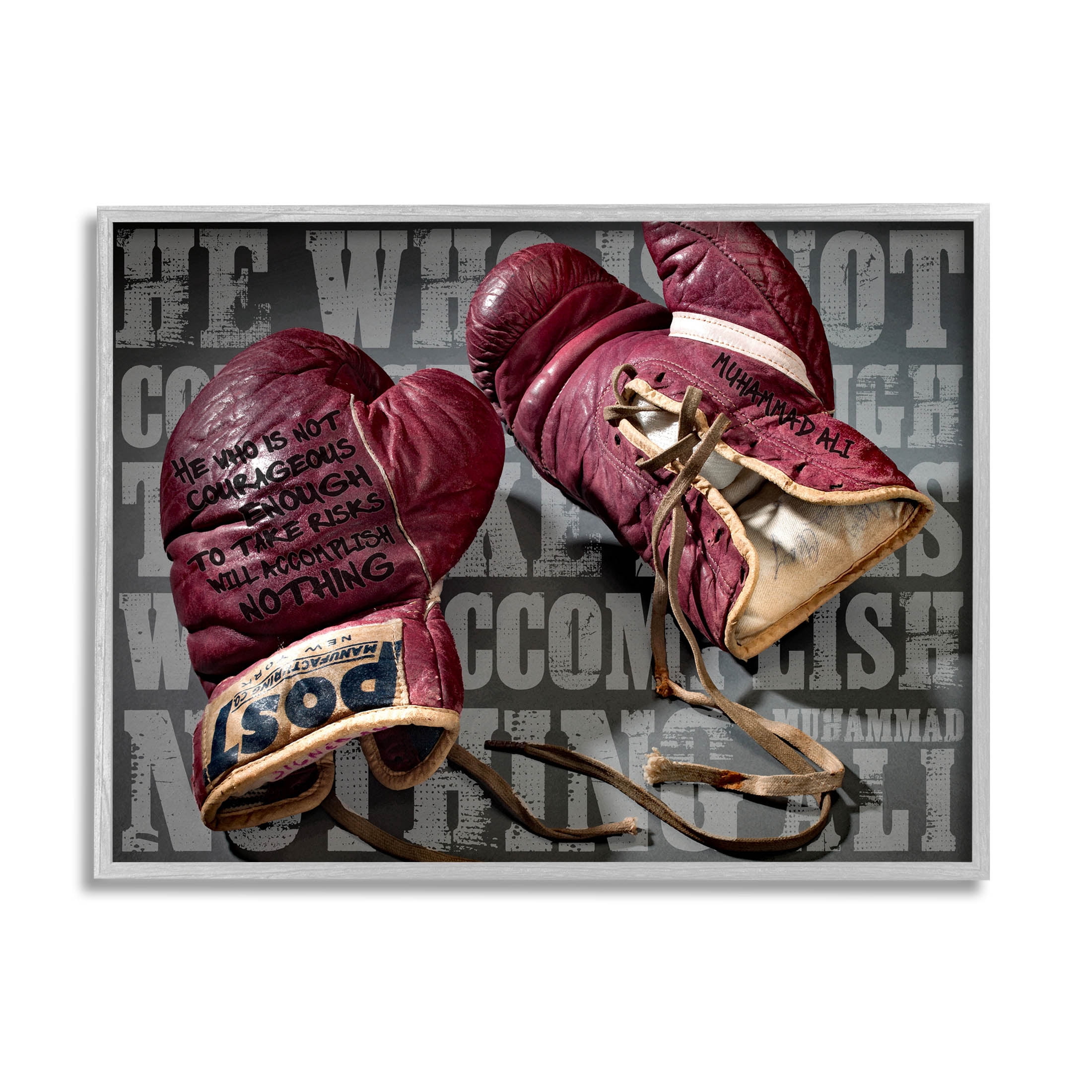 He Who Is Not Courageous Boxing Phrase Sports Graphic Art Gray Framed Art Print Wall Art