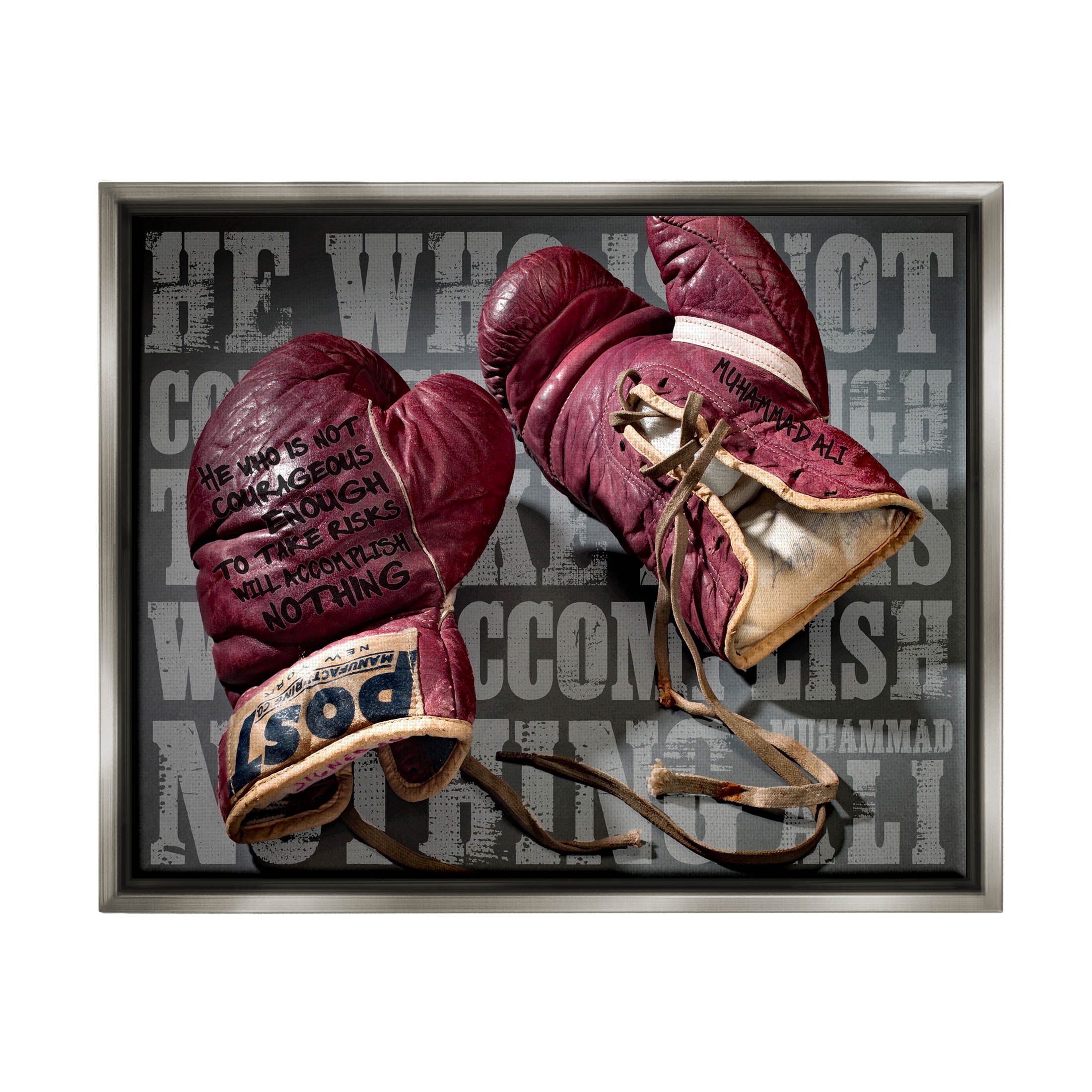 He Who Is Not Courageous Boxing Phrase Sports Graphic Art Luster Gray Framed Art Print Wall Art
