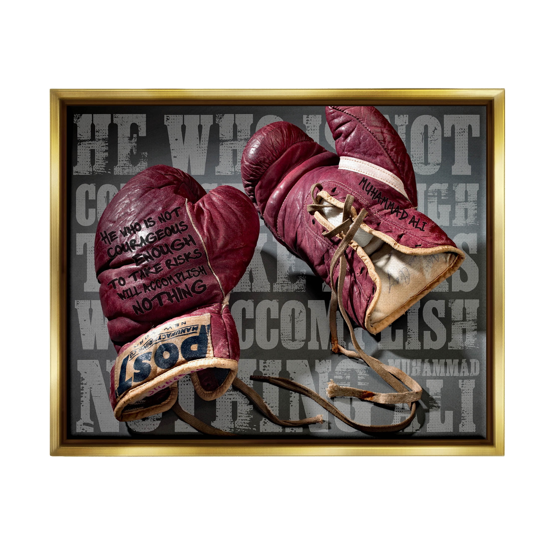 He Who Is Not Courageous Boxing Phrase Sports Graphic Art Metallic Gold Framed Art Print Wall Art