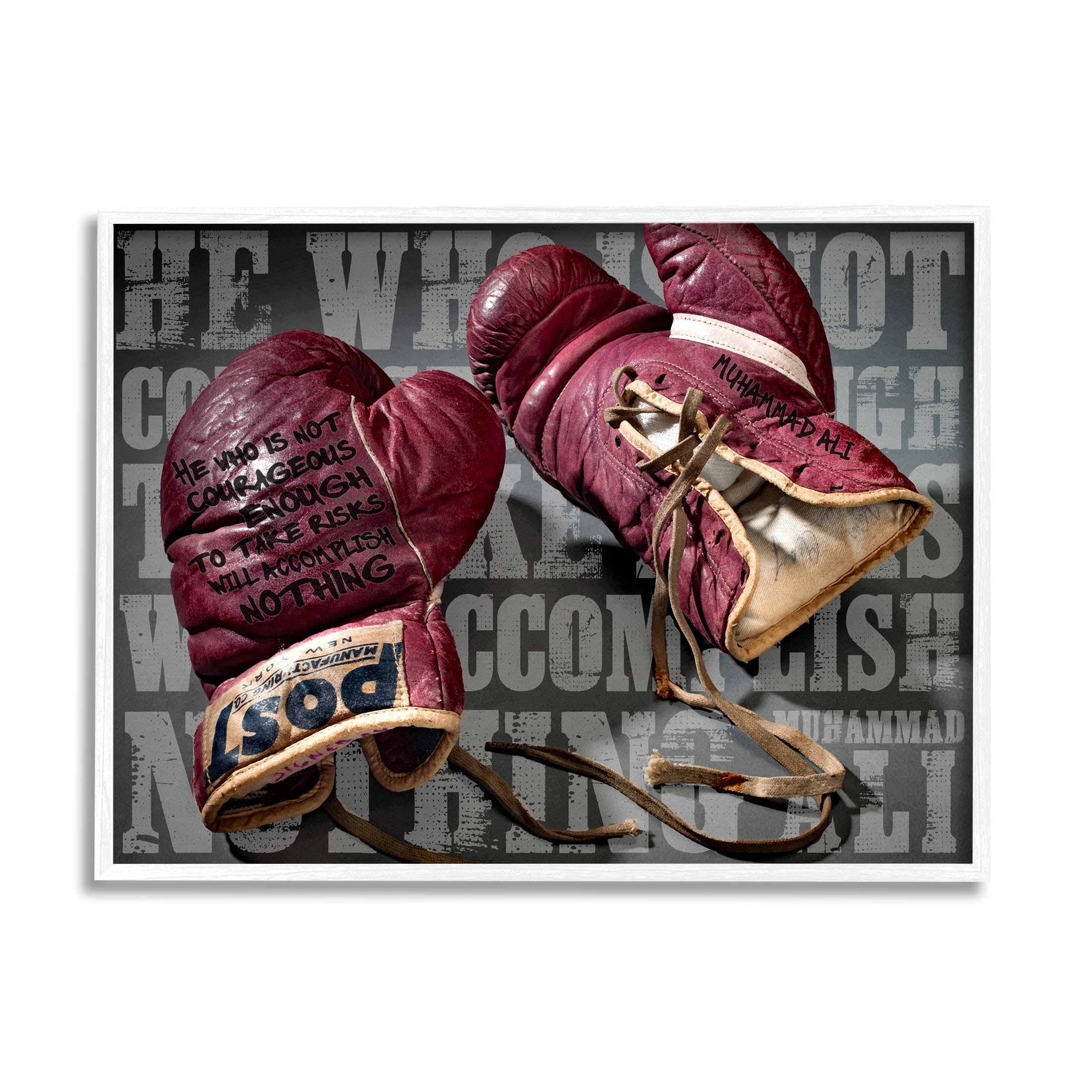 He Who Is Not Courageous Boxing Phrase Sports Graphic Art White Framed Art Print Wall Art