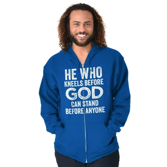He Who Kneels Before God Can Stand Unisex Fleece Graphic Zip Up Hoodie Brisco Brands 4X