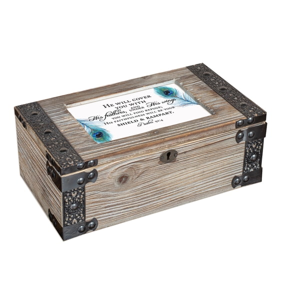He Will Cover You Rustic Elegance Dove Grey Musical Box Plays Ave Maria
