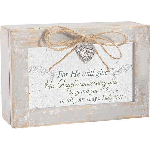 He Will Give His Angels to Guard You Natural Taupe Jewelry Petite Music Box Plays Amazing Grace