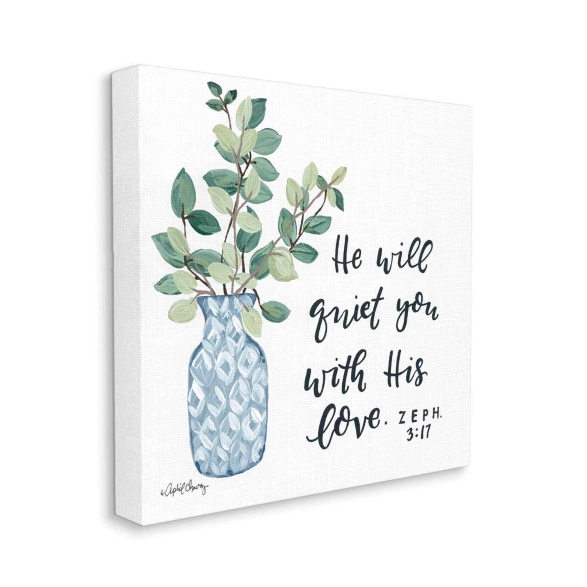 He Will Quiet You Faith Based Text Plant Vase Religious Gallery-Wrapped Canvas Print Wall Art, 17x17