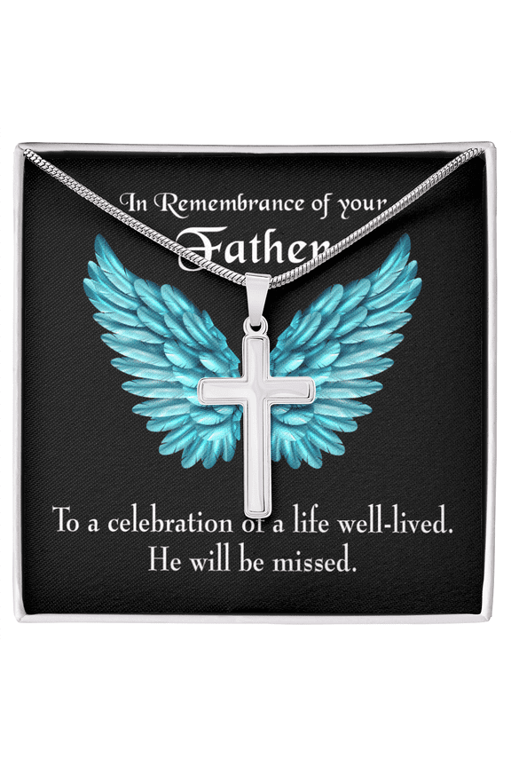 He Will be Missed Dad Memorial Dad Memorial Cross Necklace Sympathy Loss of Father Condolence Message Card