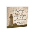 thumbnail image 1 of He Works For Good Love Cream Lighthouse 10 x 10 Wood Tabletop Sign Plaque, 1 of 4