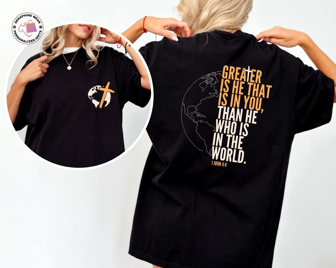 He is Greater Christian T-shirt, Bible Verse Tee, Religious Faith Shirt ...