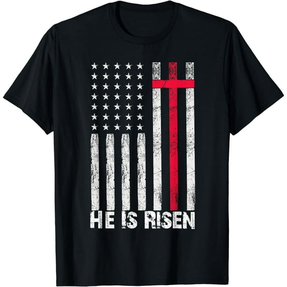 He is Risen American Flag Cross Vintage Happy Easter 2023 T-Shirt