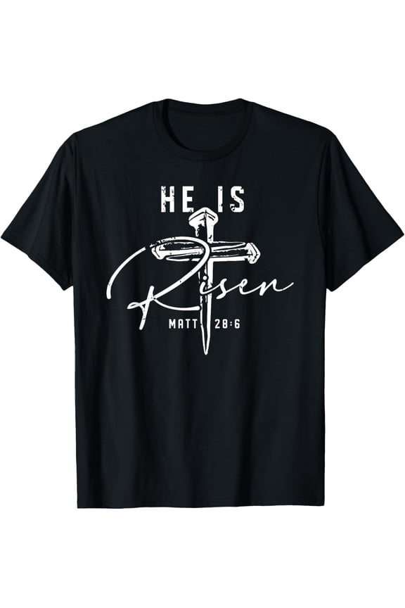 He is Risen Christian Cross Jesus Bible Verse Happy Easter Mens T-Shirt