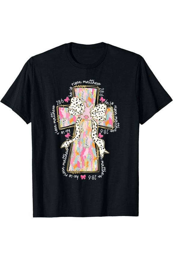 He is Risen Christian Cross Jesus Coquette Bow Bunny Easter T-Shirt Shirts