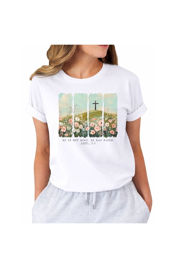 He is Risen Christian Wildflower Happy Easter Women T-Shirt