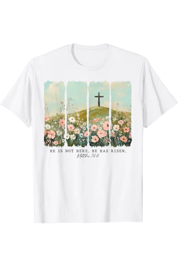 He is Risen Christian Wildflower Happy Easter Women T-Shirt